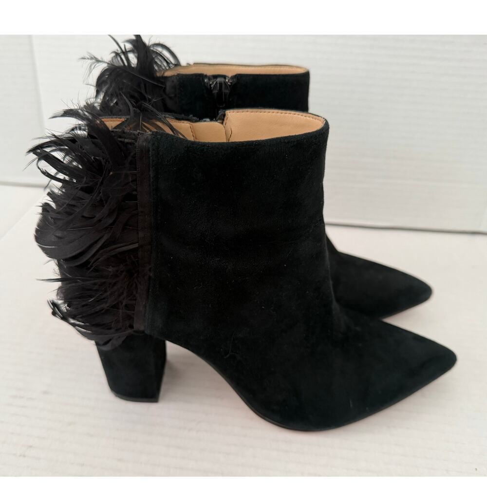 Women's Katy Perry Black Feathered Accent High Heel Ankle Boot Shoe Size 8